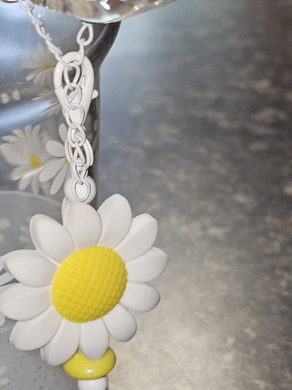 Clear Tumbler with Printed Daisy Pattern, Straw And Hand Charms And Tumbler Boot - Picture 6 of 10